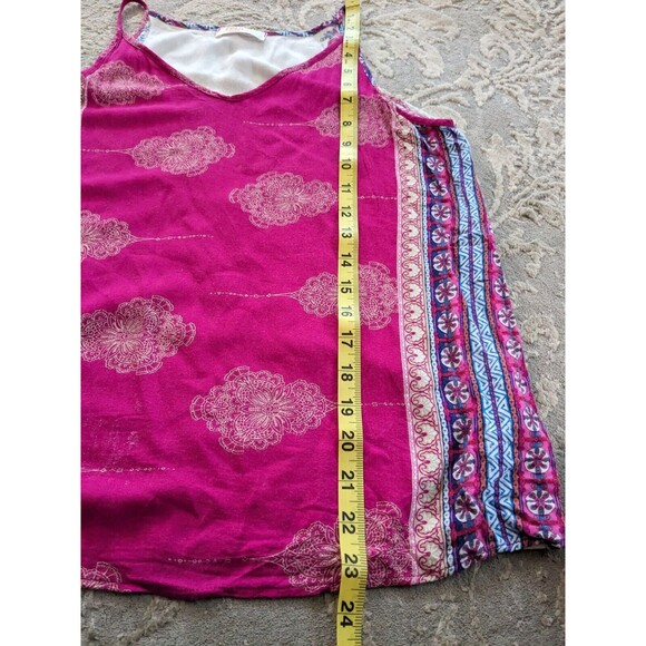 Renee C Women's sz S Rayon Camisole Pink Cream Blue Medallion Print Halter Style - Picture 12 of 12
